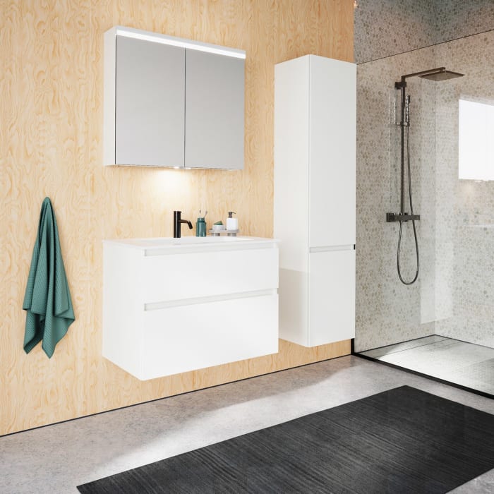 burgbad Lin20 Waschtischunterschrank mit Mineralguss-Waschtisch 82 cm, 2 Auszüge