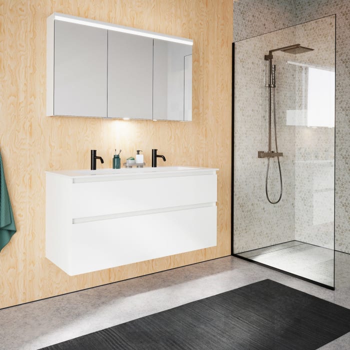 burgbad Lin20 Waschtischunterschrank mit Mineralguss-Waschtisch 122 cm, 2 Auszüge