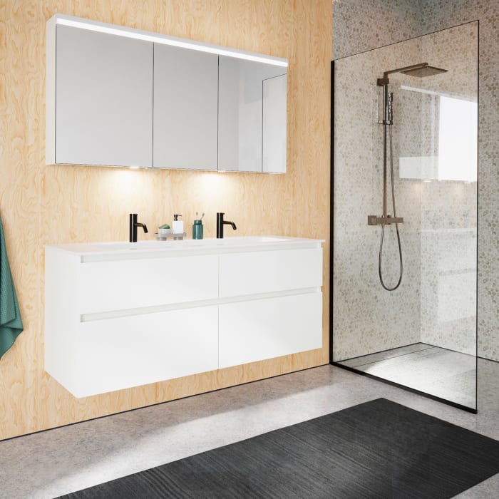 burgbad Lin20 Waschtischunterschrank mit Mineralguss-Waschtisch 142 cm, 4 Auszüge