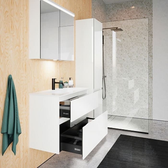 burgbad Lin20 Waschtischunterschrank mit Mineralguss-Waschtisch 82 cm, 2 Auszüge