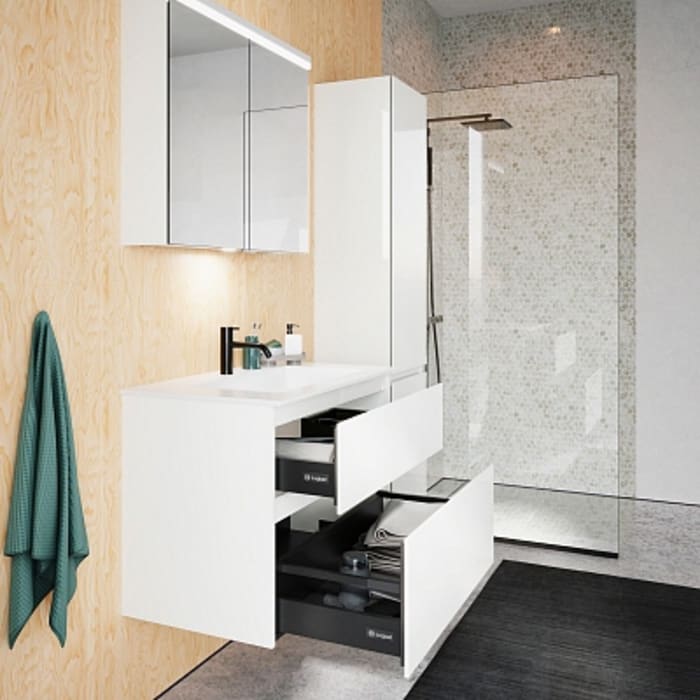 burgbad Lin20 Waschtischunterschrank mit Mineralguss-Waschtisch 82 cm, 2 Auszüge