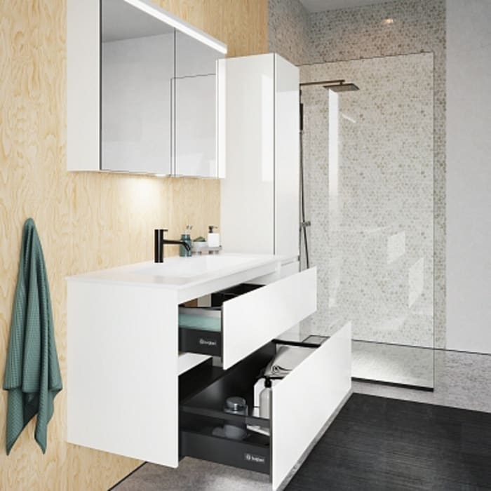 burgbad Lin20 Waschtischunterschrank mit Mineralguss-Waschtisch 102 cm, 2 Auszüge