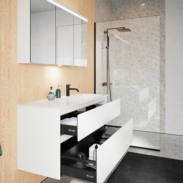 burgbad Lin20 Waschtischunterschrank mit Mineralguss-Waschtisch 122 cm, 2 Auszüge, rechts