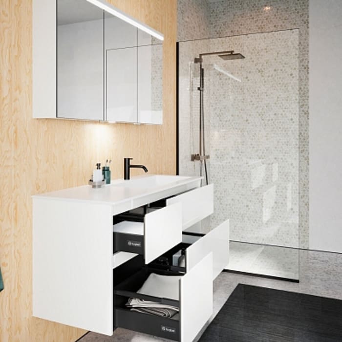 burgbad Lin20 Waschtischunterschrank mit Mineralguss-Waschtisch 122 cm, 4 Auszüge, rechts