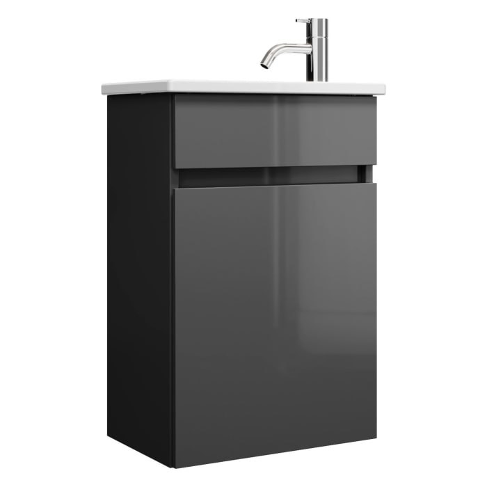 burgbad Lin20 Waschtischunterschrank mit Keramik-Waschtisch 43 cm, 1 Tür, links