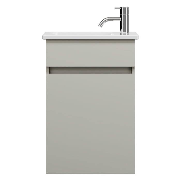 burgbad Lin20 Waschtischunterschrank mit Keramik-Waschtisch 43 cm, 1 Tür, links