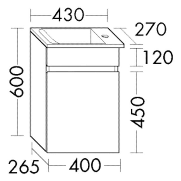 burgbad Lin20 Waschtischunterschrank mit Keramik-Waschtisch 43 cm, 1 Tür, links