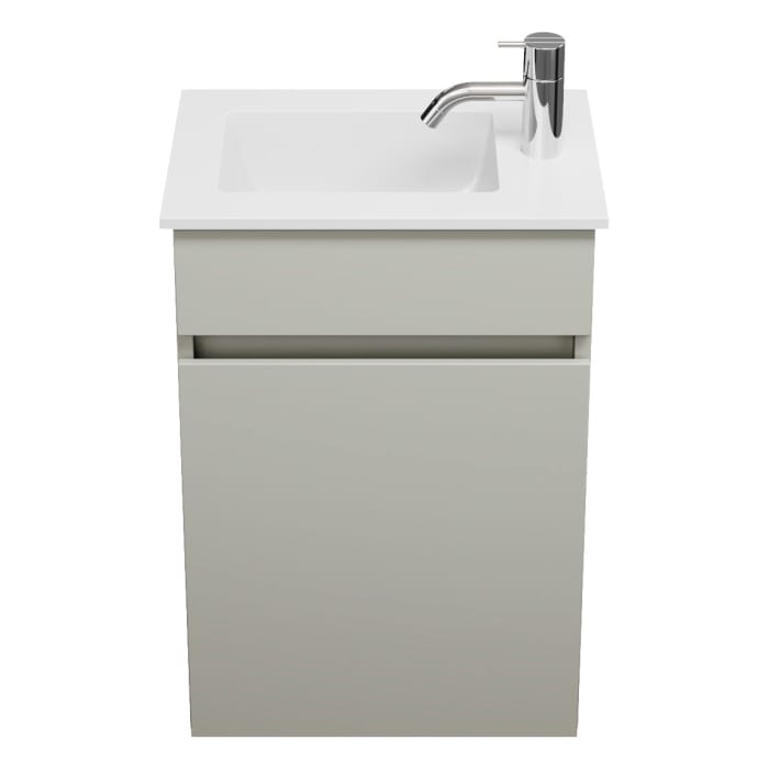 burgbad Lin20 Waschtischunterschrank mit Mineralguss-Waschtisch 42 cm, 1 Tür, links