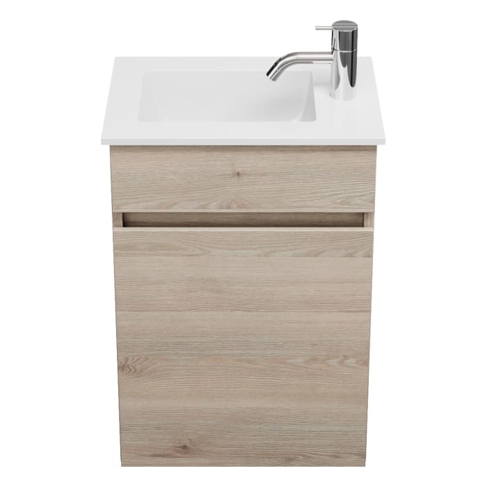 burgbad Lin20 Waschtischunterschrank mit Mineralguss-Waschtisch 42 cm, 1 Tür, links