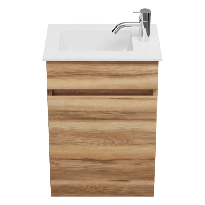 burgbad Lin20 Waschtischunterschrank mit Mineralguss-Waschtisch 42 cm, 1 Tür, links