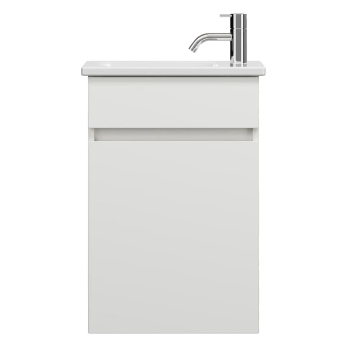 burgbad Lin20 Waschtischunterschrank mit Keramik-Waschtisch 43 cm, 1 Tür, links