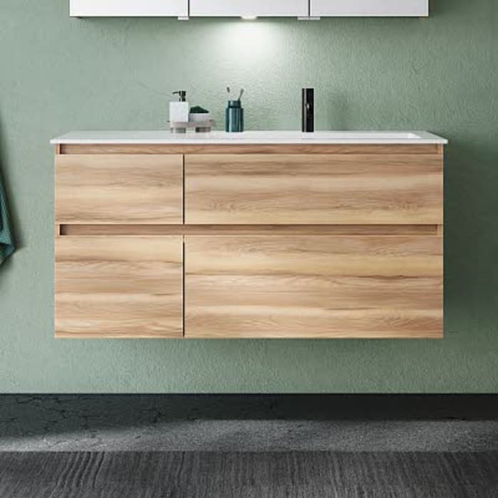 burgbad Lin20 Waschtischunterschrank mit Mineralguss-Waschtisch 122 cm, 4 Auszüge, rechts