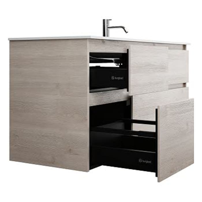 burgbad Lin20 Waschtischunterschrank mit Mineralguss-Waschtisch 122 cm, 4 Auszüge, rechts