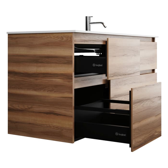 burgbad Lin20 Waschtischunterschrank mit Mineralguss-Waschtisch 122 cm, 4 Auszüge, rechts