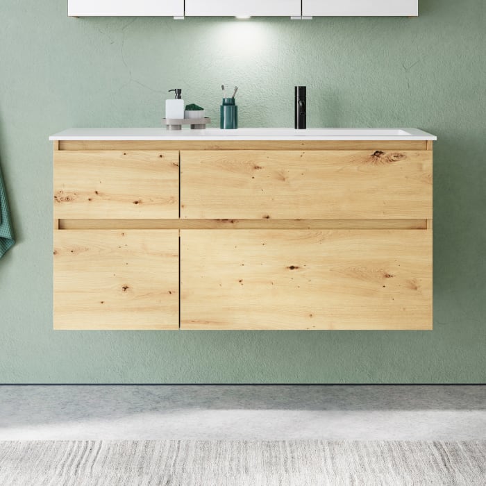 burgbad Lin20 Waschtischunterschrank mit Mineralguss-Waschtisch 122 cm, 4 Auszüge, rechts