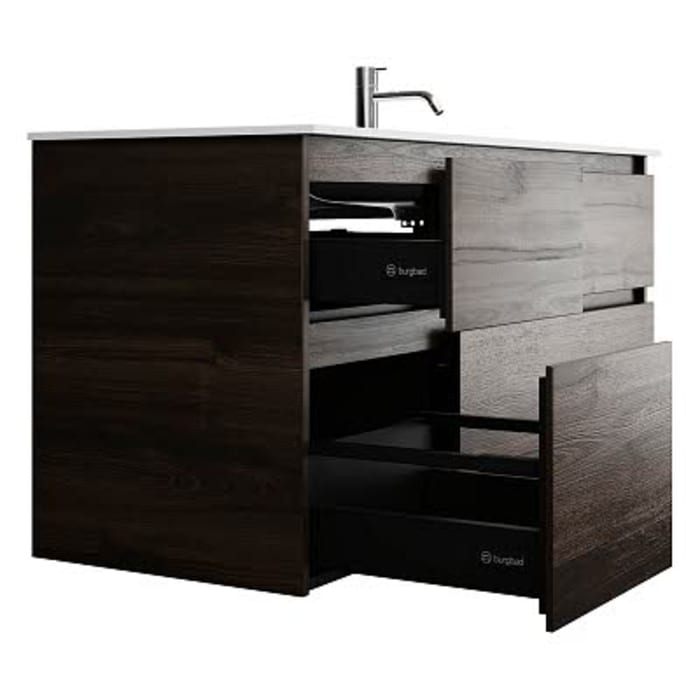 burgbad Lin20 Waschtischunterschrank mit Mineralguss-Waschtisch 122 cm, 4 Auszüge, rechts