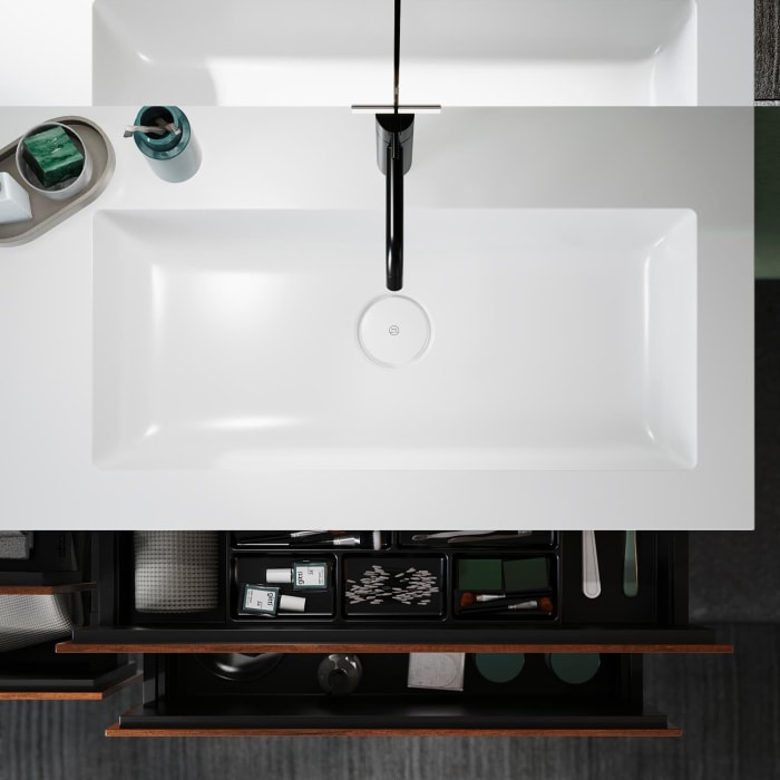 burgbad Lin20 Waschtischunterschrank mit Mineralguss-Waschtisch 122 cm, 4 Auszüge, rechts