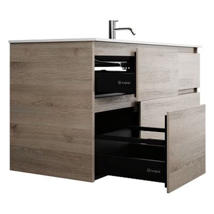 burgbad Lin20 Waschtischunterschrank mit Mineralguss-Waschtisch 122 cm, 4 Auszüge, rechts