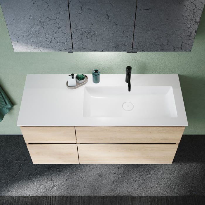 burgbad Lin20 Waschtischunterschrank mit Mineralguss-Waschtisch 122 cm, 4 Auszüge, rechts