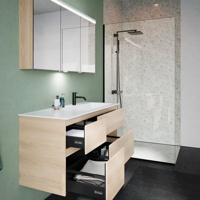 burgbad Lin20 Waschtischunterschrank mit Mineralguss-Waschtisch 122 cm, 4 Auszüge, rechts