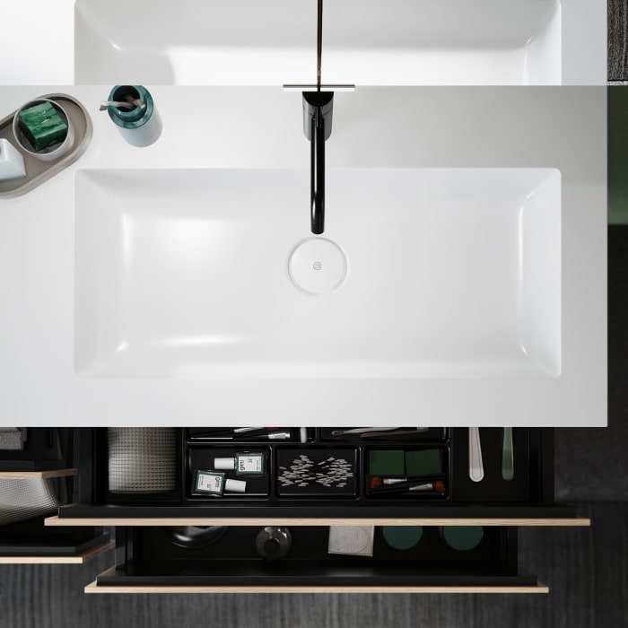 burgbad Lin20 Waschtischunterschrank mit Mineralguss-Waschtisch 122 cm, 4 Auszüge, rechts