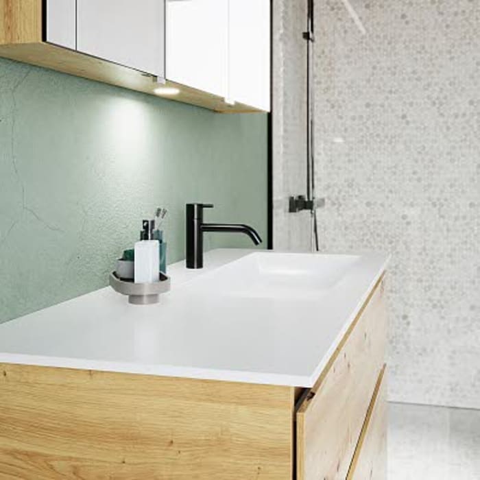 burgbad Lin20 Waschtischunterschrank mit Mineralguss-Waschtisch 122 cm, 4 Auszüge, rechts