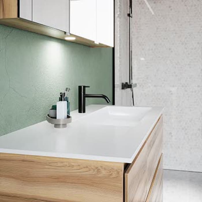 burgbad Lin20 Waschtischunterschrank mit Mineralguss-Waschtisch 122 cm, 4 Auszüge, rechts