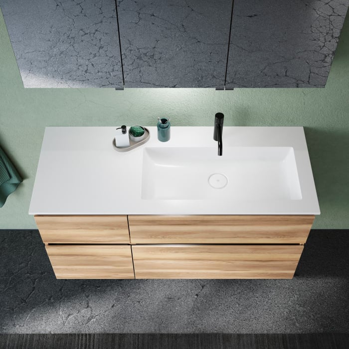 burgbad Lin20 Waschtischunterschrank mit Mineralguss-Waschtisch 122 cm, 4 Auszüge, rechts