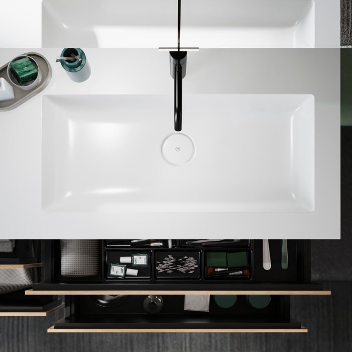 burgbad Lin20 Waschtischunterschrank mit Mineralguss-Waschtisch 122 cm, 4 Auszüge, rechts