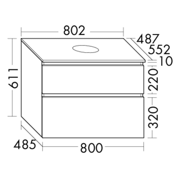 burgbad Lin20 Waschtischunterschrank mit Konsolenplatte 80 cm, 2 Auszüge, Beckenausschnitt mittig