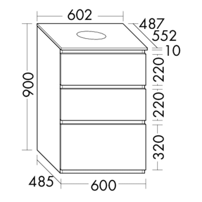 burgbad Lin20 Waschtischunterschrank mit Konsolenplatte 60 cm, 3 Auszüge, Beckenausschnitt mittig