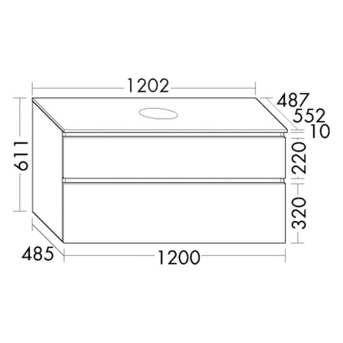 burgbad Lin20 Waschtischunterschrank mit Konsolenplatte 120 cm, 2 Auszüge, Beckenausschnitt mittig