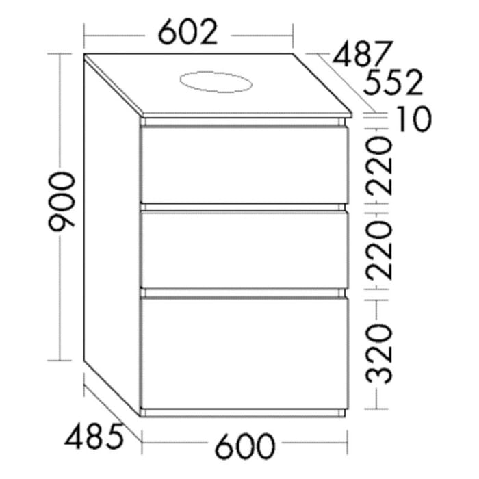 burgbad Lin20 Waschtischunterschrank mit Konsolenplatte 60 cm, 3 Auszüge, Beckenausschnitt mittig