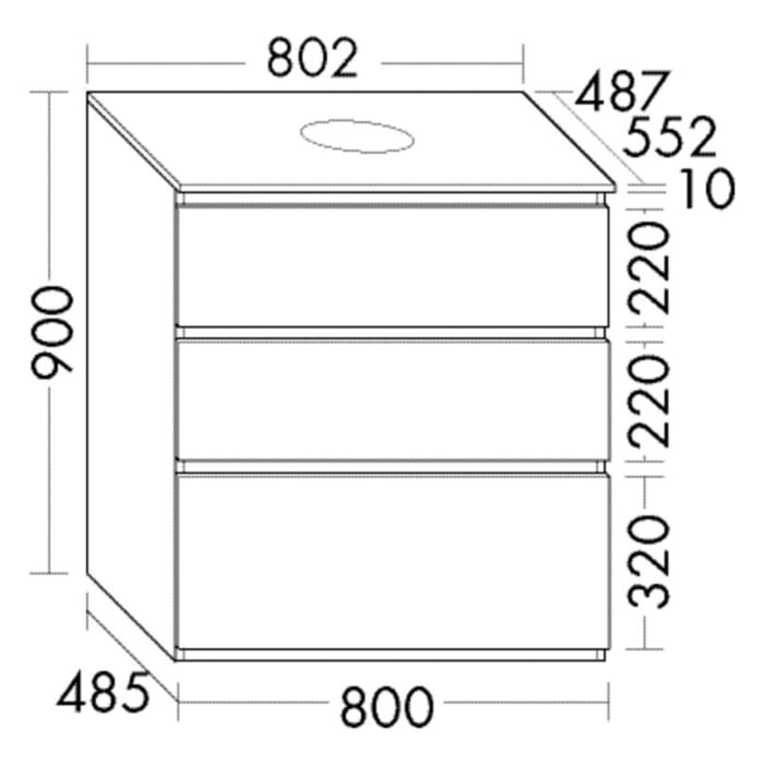 burgbad Lin20 Waschtischunterschrank mit Konsolenplatte 80 cm,  3 Auszüge, Beckenausschnitt mittig