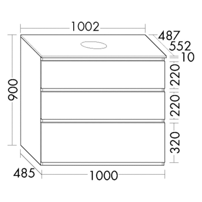 burgbad Lin20 Waschtischunterschrank mit Konsolenplatte 100 cm, 3 Auszüge, Beckenausschnitt mittig