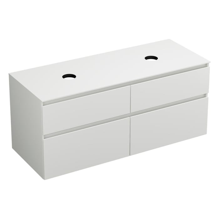 burgbad Lin20 Waschtischunterschrank mit Konsolenplatte 140 cm, 4 Auszüge, Beckenausschnitt links und rechts