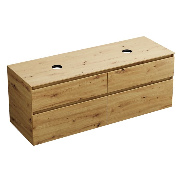 burgbad Lin20 Waschtischunterschrank mit Konsolenplatte 160 cm, 4 Auszüge, Beckenausschnitt links und rechts