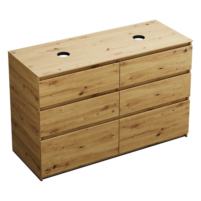 burgbad Lin20 Waschtischunterschrank mit Konsolenplatte 140 cm, 6 Auszüge, Beckenausschnitt links und rechts