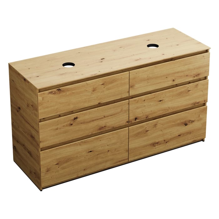 burgbad Lin20 Waschtischunterschrank mit Konsolenplatte 160 cm, 6 Auszüge, Beckenausschnitt links und rechts