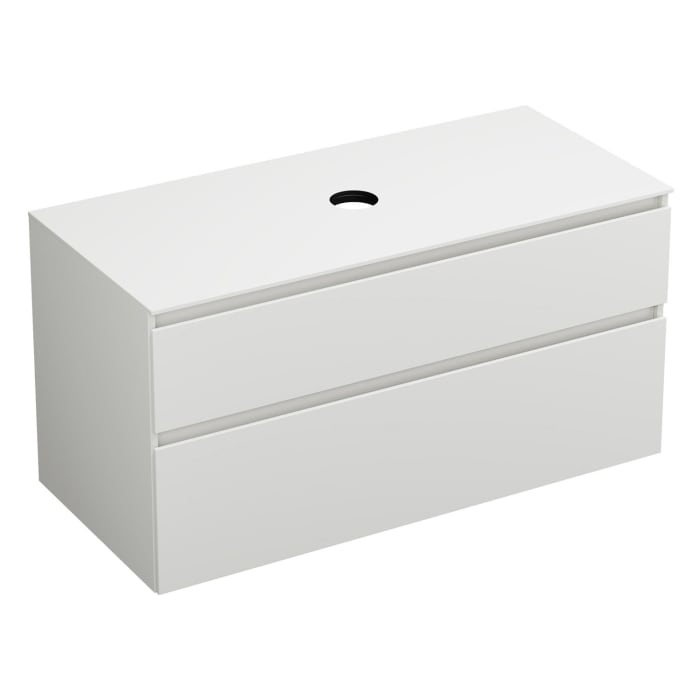 burgbad Lin20 Waschtischunterschrank mit Konsolenplatte 120 cm, 2 Auszüge, Beckenausschnitt mittig