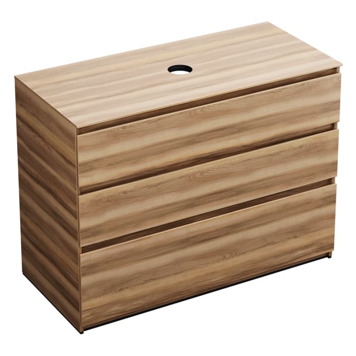 burgbad Lin20 Waschtischunterschrank mit Konsolenplatte 120 cm, 3 Auszüge, Beckenausschnitt mittig