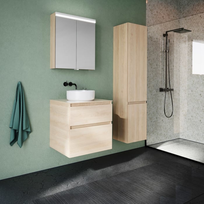 burgbad Lin20 Waschtischunterschrank mit Konsolenplatte 60 cm, 2 Auszüge, Beckenausschnitt mittig