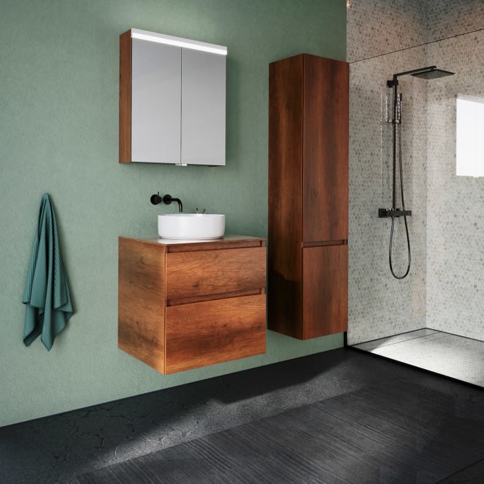 burgbad Lin20 Waschtischunterschrank mit Konsolenplatte 60 cm, 2 Auszüge, Beckenausschnitt mittig