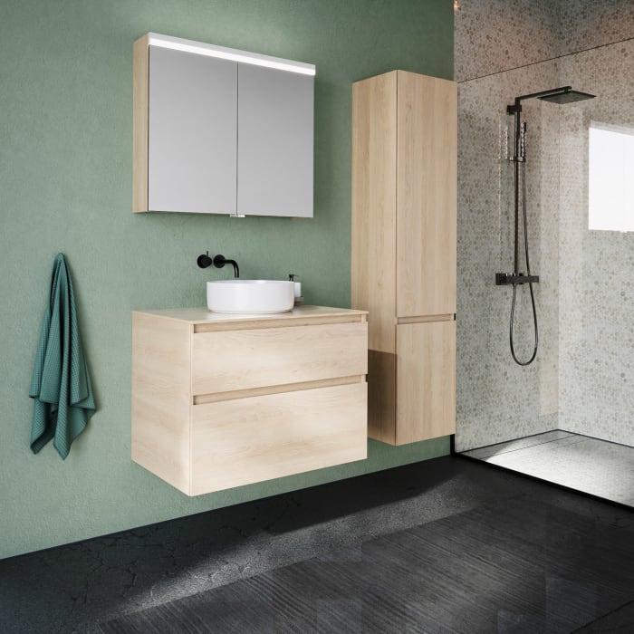 burgbad Lin20 Waschtischunterschrank mit Konsolenplatte 80 cm, 2 Auszüge, Beckenausschnitt mittig