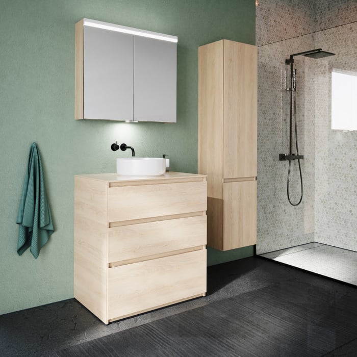 burgbad Lin20 Waschtischunterschrank mit Konsolenplatte 80 cm, 3 Auszüge, Beckenausschnitt mittig