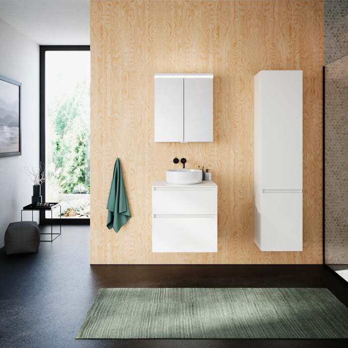 burgbad Lin20 Waschtischunterschrank mit Konsolenplatte 60 cm, 2 Auszüge, Beckenausschnitt mittig