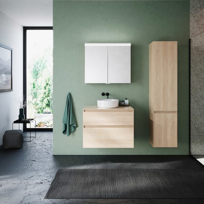 burgbad Lin20 Waschtischunterschrank mit Konsolenplatte 80 cm, 2 Auszüge, Beckenausschnitt mittig