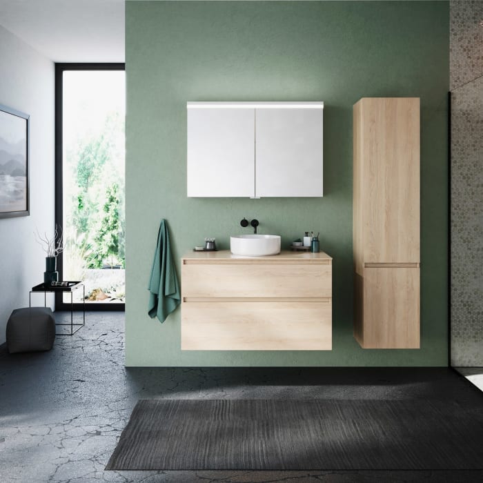 burgbad Lin20 Waschtischunterschrank mit Konsolenplatte 100 cm, 2 Auszüge, Beckenausschnitt mittig