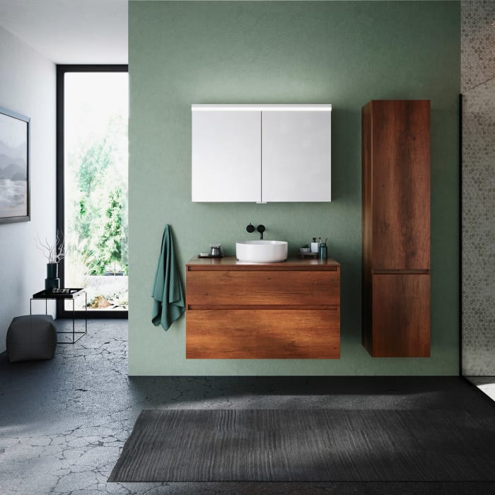 burgbad Lin20 Waschtischunterschrank mit Konsolenplatte 100 cm, 2 Auszüge, Beckenausschnitt mittig