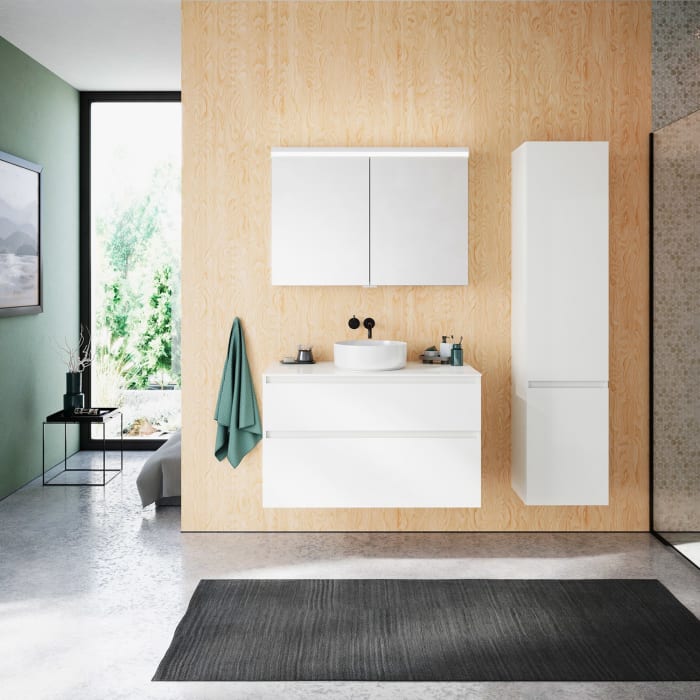 burgbad Lin20 Waschtischunterschrank mit Konsolenplatte 100 cm, 2 Auszüge, Beckenausschnitt mittig